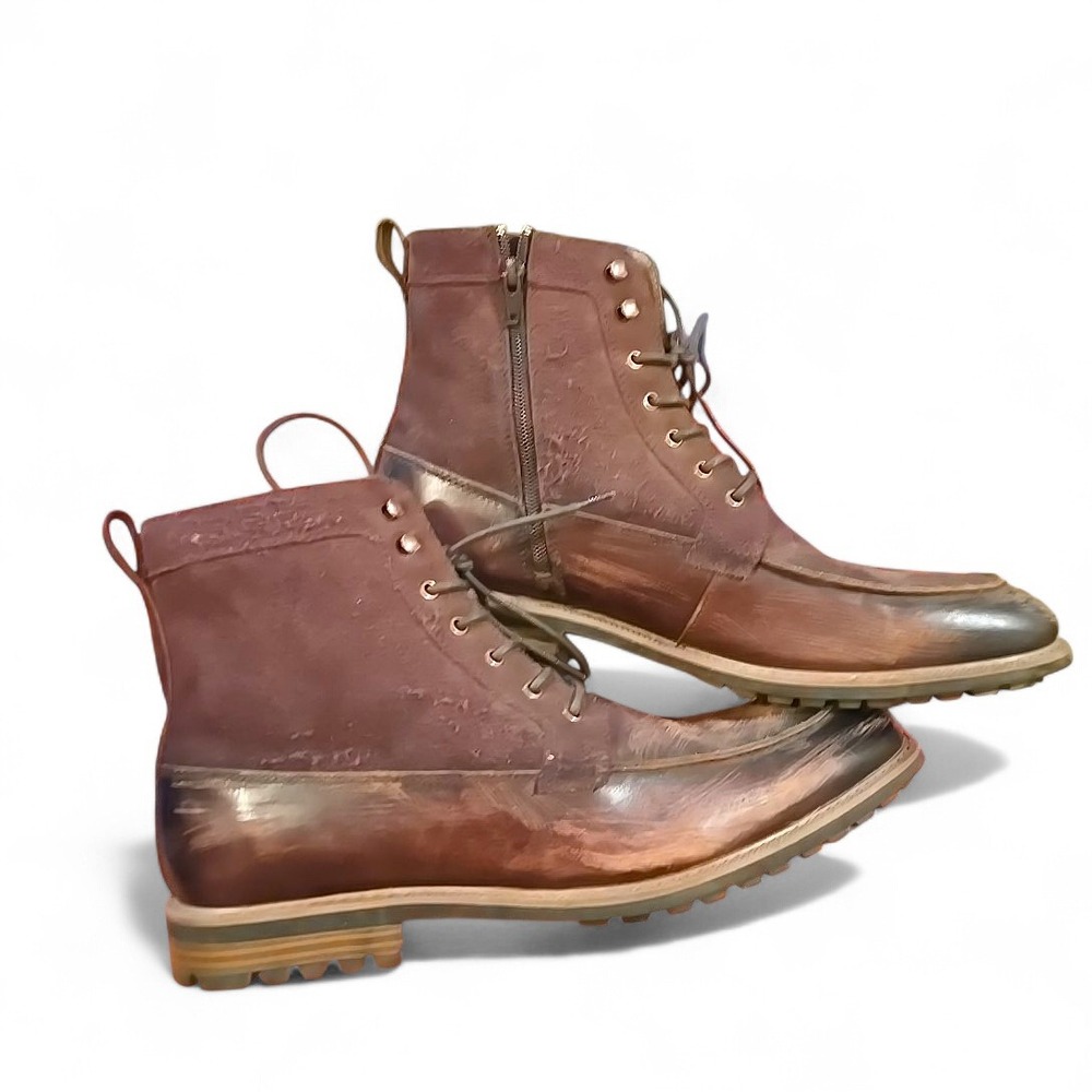 La Milano Jace II Leather Boots Men 12 Burgundy Distressed Side Zip Lug Sole EUC